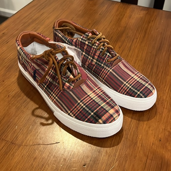 Polo Ralph Lauren Vaughn Boat Deck Shoes Sneakers new wine plaid Men’s Size 9 - Picture 2 of 13